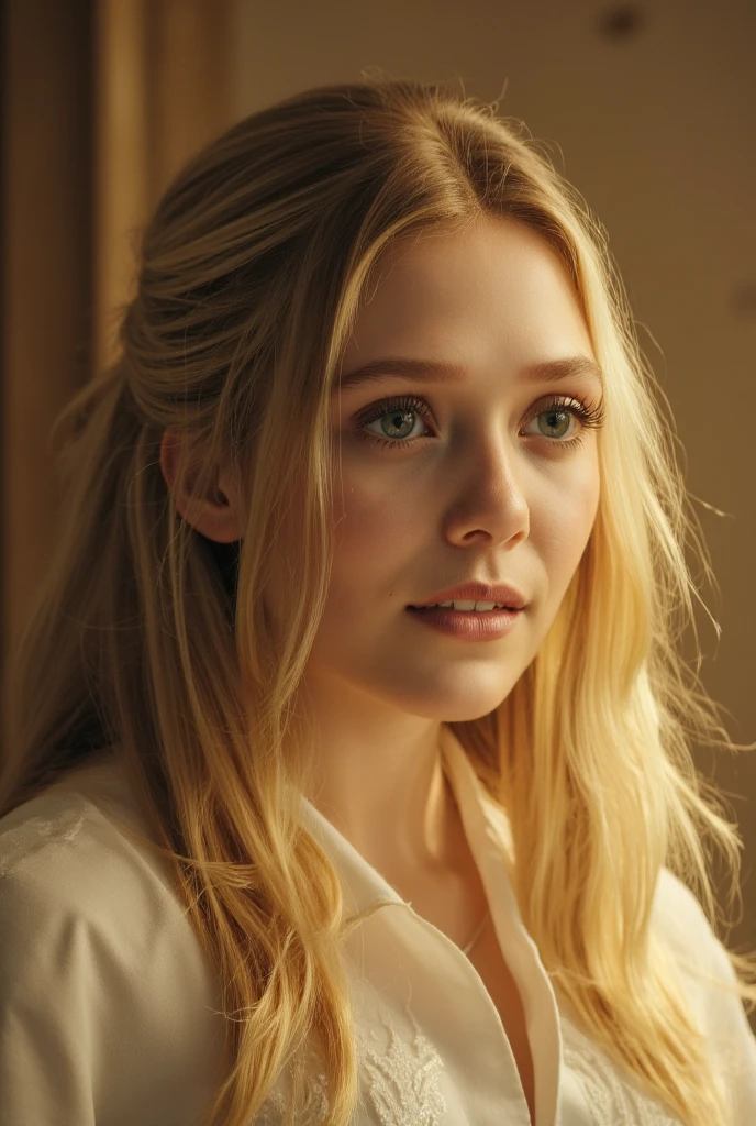 historia, white shirt, long sleeves, upper body, beauty, German, blonde, long hair, blue eyes, 18 year old