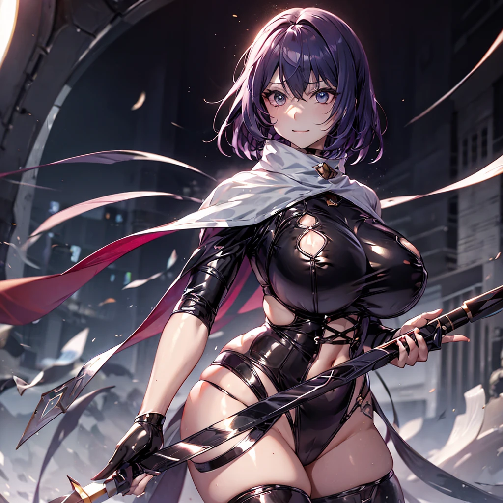 Highest quality、Highest quality、Masterpiece、girl((Age 25、as soon as、Highest Bust、Medium Bust、Wide open chest、Red glowing eyes、Black Ear、Red Mesh、Disheveled Hair、Loincloth、thin、The best valley、Open chest、Luminous Wristbands、hair ornaments、Full body view、Tank top、Black ninja costume、scar、Full body scar、Fighting Pose))、high quality、Beautiful Art、background((night、Ninja World))、flight、Flying Debris、Depth of text、movie、Visual Arts、Perfect Art、8K、Genuine、