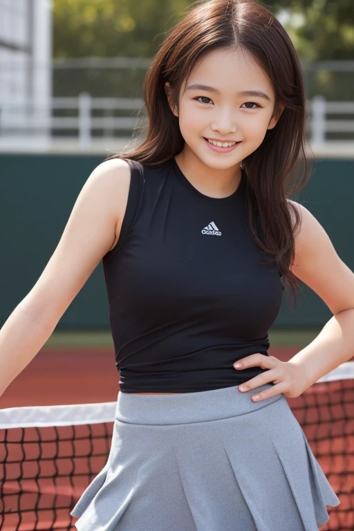 tennis wear,panty shot,lift the skirt,sexy pose,,thin,pubic hair,cute face,beautiful face,double eyelid,smile,medium long hair,black hair,black eye,outdoor,daytime,Mysterious,high quality,realistic,Korean,Beautiful woman,gravure,adult woman