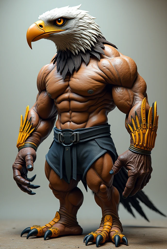 There should be a lion and its mouth should be of an owl, it should have a body and six pack should be visible and there should be a pistol in its hand