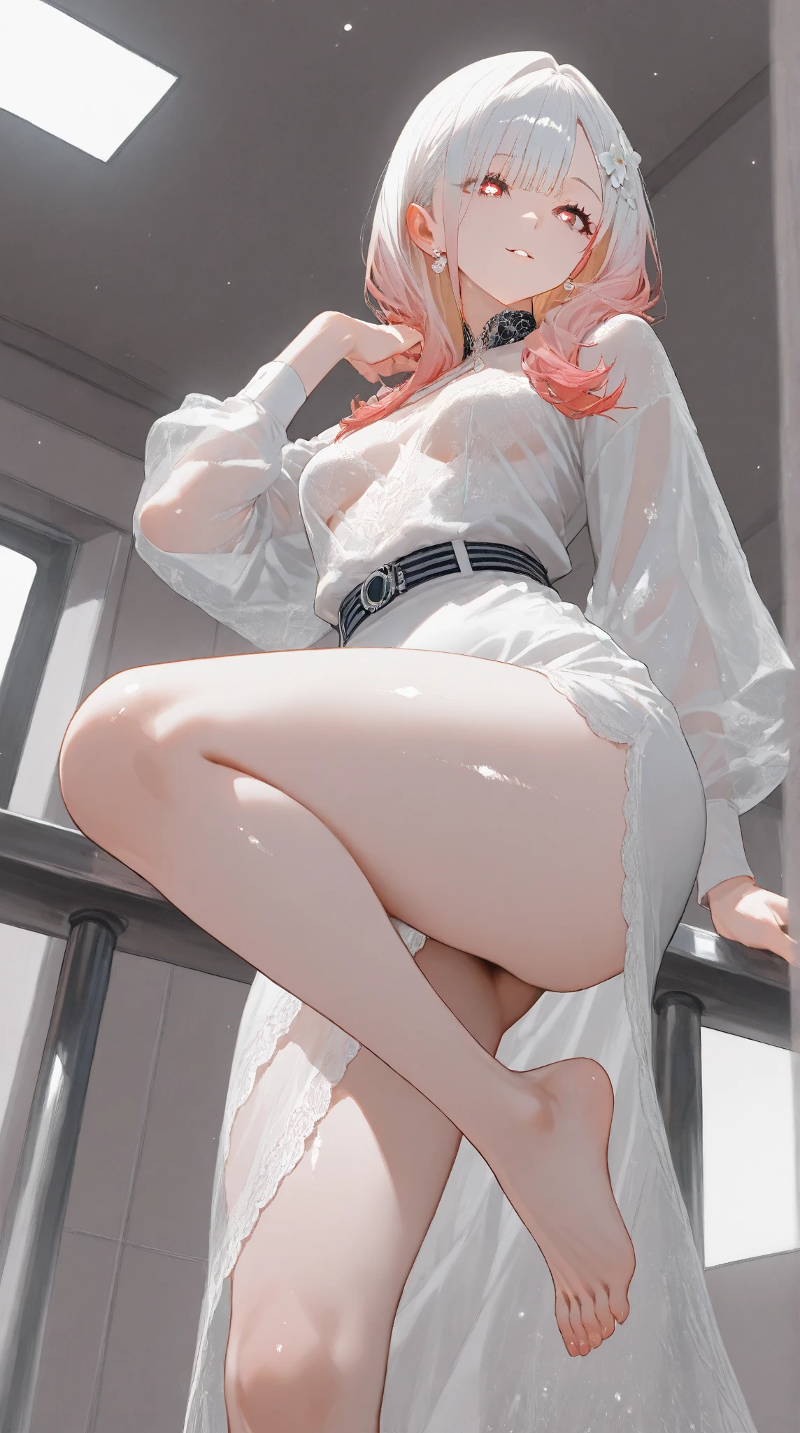 ((medium breasts, cute girl, small head, multicolored bright hair)), daylight, sunshine, (sexy little belly: 1.1), (perfect body: 1.1) , (short hair: 1.5), bob haircut, glasses, collar, chain, full body shot, crowded streets, nude, naked, pink nipples, sweating, sweat, wet body (very detailed CG 8k wallpaper), (extremely delicate and beautiful), (masterpiece), (Best Quality: 1.0), (Ultra High Resolution: 1.0), Beautiful Lighting, Perfect Lightning, Realistic Shadows, [High Resolution], Detailed Skin, Super Delicate body, photoshoot pose, dynamic pose