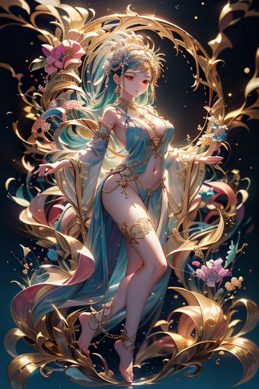 Original，（illustratio：1.1），（best qualtiy），（tmasterpiece：1.1），（the Extremely Detailed CG Unity 8K Wallpapers），（a color：1.2），Lotus flower god，goddes，Model figure，ancient costume，best qualtiy，Extremely detailed jewelry，Lotus petals，scenecy，rios|Wagas，