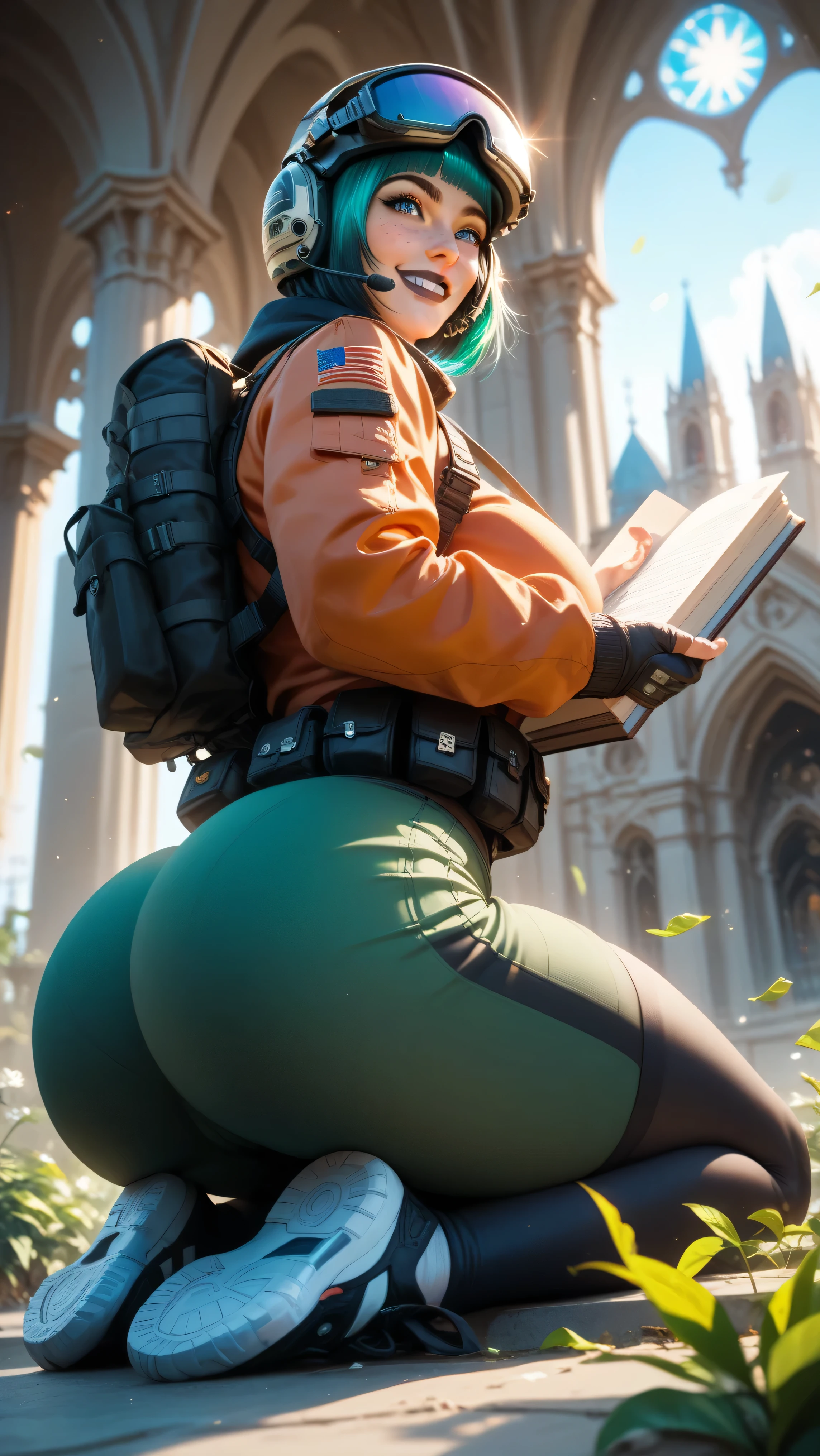 Short chubby fantasy elf girl with huge breasts and enormous buttocks, tiny waist, cinematic, realistic lighting, facing away, Caucasian, purple hair, visible, focus is on buttocks, arched back bending over a chair, fingering