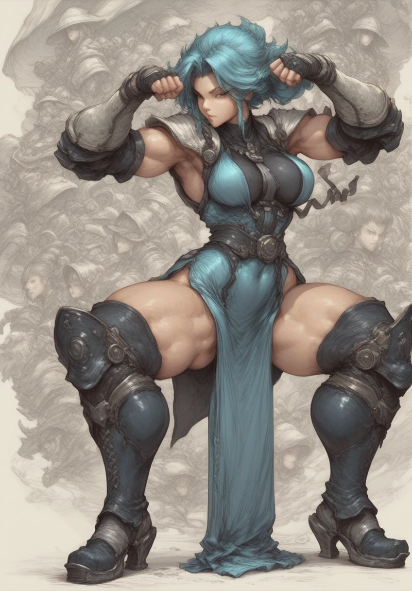 (high resolution, pixel perfect, realistic, gorgeous illustrations), (hyper quality, muste piece, etheric: 1.4), (((1girl))), ((((black skin)))), clothed, (((((((Buttlift))))))), (((((((stand,open legs))))))), tattoo, mature woman, cool atmosphere, black hair, ((((straight hair)))), ((Exquisite face)), (angry), (((((((muscular))))))), ((thick thighs)), (((wide hips))), ((Big breasts that are about to burst)), fighter, (((woman))), ((((wh_chi_armor)))),  ((leotard)), ((((loincloth)))), (shiny skin), ((((gleaming skin)))), (((sweat))), simple background,
