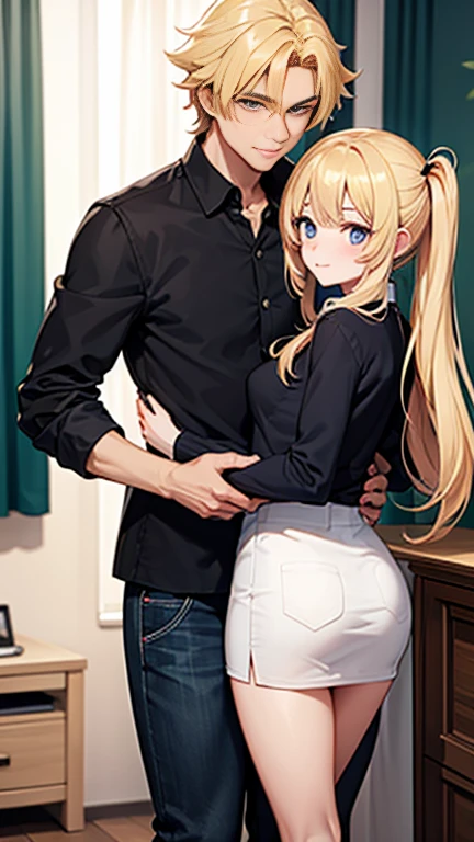 score_9, score_8_up, score_7_up, source_anime, 1girl, ((mature female)), on couch, standing, blonde female, braided ponytail, long ponytail, blush, shy, no panties, nude, BLACKED, ((milf)), front, dress, wearing dress, no bra, no panties, see through clothes, see through breasts, standing, indoors, standing near door, door, entrance, home, 1boy, dark skinned male, girls, white dress hand on boy shoulder, size difference, clothed male, faceless male, smirk, biting own lips, hand on shoulder, ((embrace)), asanagi