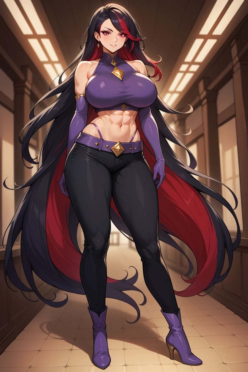 smug, musclegirl,, medium breast, full body, standing, cloak, red hair, blue eyes, flipflops,smile,, long skirt,See-Through Dress, (wide hips:1.3), (big buttocks:1.3), (thick thighs:1.3), (small waist:1.3), (gigantic breasts:1.3)
