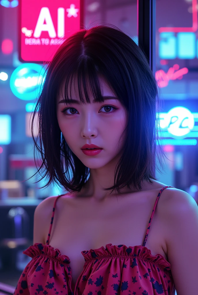 (Best Quality, 8k, 32K, masterpiece, ultra high definition: 1.3), (K-POP idol: 1.3), 1 ultra realistic Asian girl, (exaggerated breasts), (huge breasts: 27), (short hair),  Perfect shape, Ultra Fine Face, delicate lips, cow lingerie ears short bikini with double eyelids Beautiful Eyes (sultry, sexy) ((very sexy pose: 1.5))((sexual))