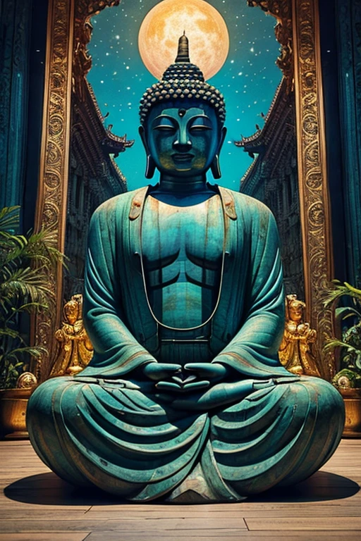 There is a blue Buddha statue, Buddha, the buddha, buddhism, beautiful image