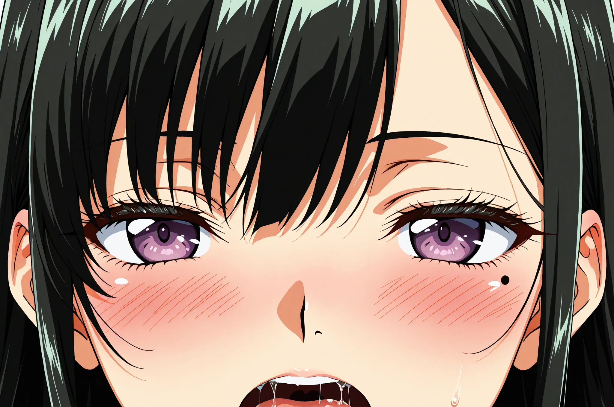 (masterpiece, best quality, ultra-detailed, high resolution, detailed eyes), nsfw, takeda hiromitsu style, {{{1mature female}}}, (40 years old), pet collar with leash, business suit, (blushing:1.3), (open mouth:1.3), (tongue out:1.3), (drool:1.4), (breath:1.3), (orgasm:1.3), looking at viewer, face focus