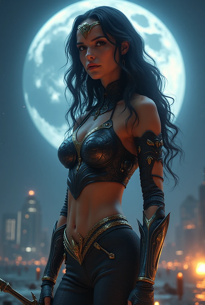 work of art, best qualityer, 1 girl, Youngh, (16 yrs old), leaning forward,vampyre, leather pants, sagging breasts,(Breasts Out:0.98) areolas, cute, Breasts huge, black hair long, yellow eyes, Tuuli, sensuous, (ashen skin), pale skin, colored fur, solo gold, intricate, (sharp contrast), moonligh, moonlighlight, natta, (epic), artistic