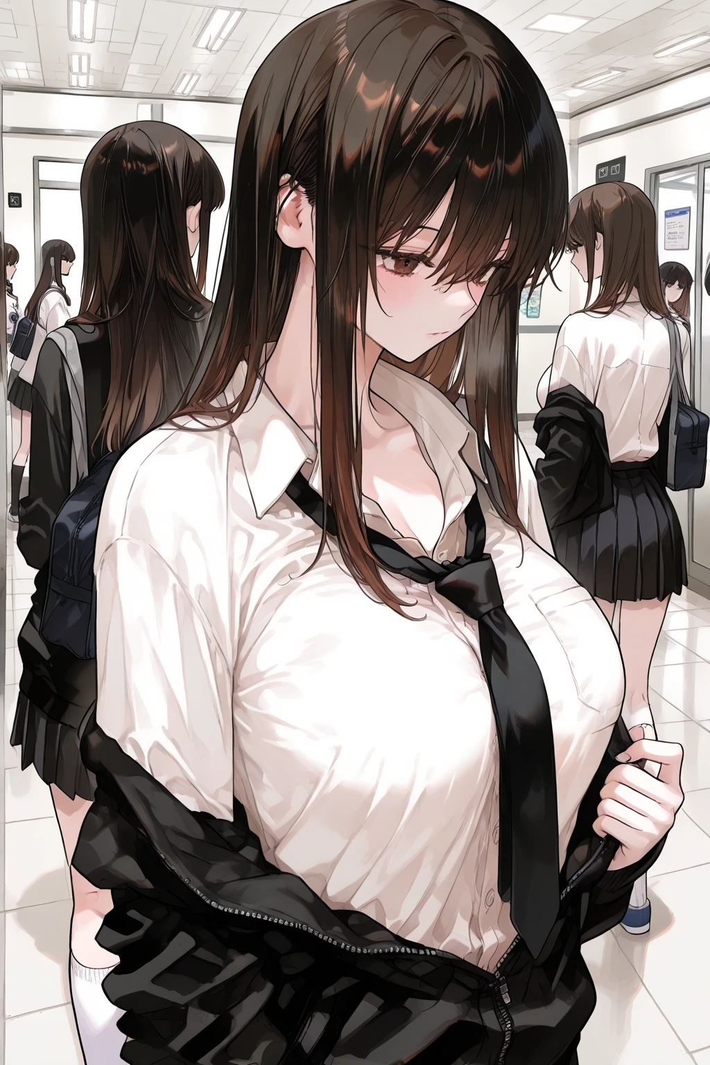 crowded train, girl as yukino yukinoshita, fat bald man hugging her from the front talking with mouth and lifting her legs, black sexy lingerie,, pubic hair visible, 40k, photo, masterpiece, best quality, dark grey background, (with one girl's immediately open legully open legs with big breasts, an elderly man leans on her from the front and picks her up and does different poses., Blushing, troubled eyebrows, rough breath, clenched teeth, burning face, heart pupils, sweaty, full body wet, black hair, long hair, knee bending, reluctance, watery eyes, big, soaked, small, slender, white shirt, tie, pants visible through short pleated skirt, slouch, slender, short pleated skirt, slouching, hands on chest, crotch open, lewd, kissing, hugging, tongue sucking, legs tangled around hips, cowboy shottouching breasts, hands on the crotch, breastapart, (ahegao, rolling eyes:1.5), (black knee high socks:1.4)