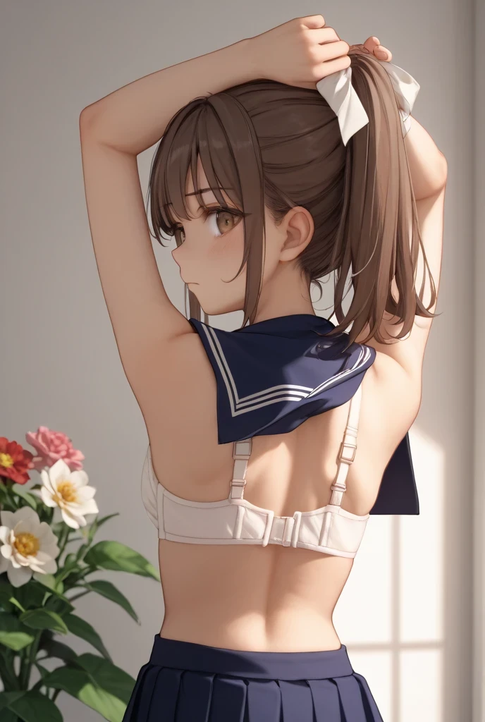 Misaka Mikoto, Back View, (Skirt flip, I can see her panties), Sailor suit, UHD, retina, masterpiece, ccurate, anatomically correct, textured skin, super detail, high details, high quality, best quality, highres, 4K