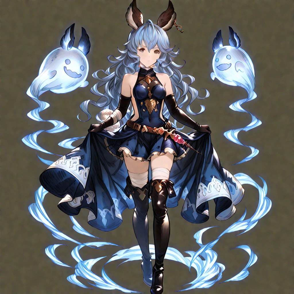 Close up of cartoon character with blue flame, dark witch角色, dark witch fullbody pose, Mechanized devil child, Holy Necromancer Girl, dark witch full view, Dark Demon Dancer, Six-armed Dark Goddess, dark witch, Mysterious art style, Powerful busty witch,(((Full and soft breasts,)))(((Huge breasts))) (((Cleavage))) (Perfect curvy figure),