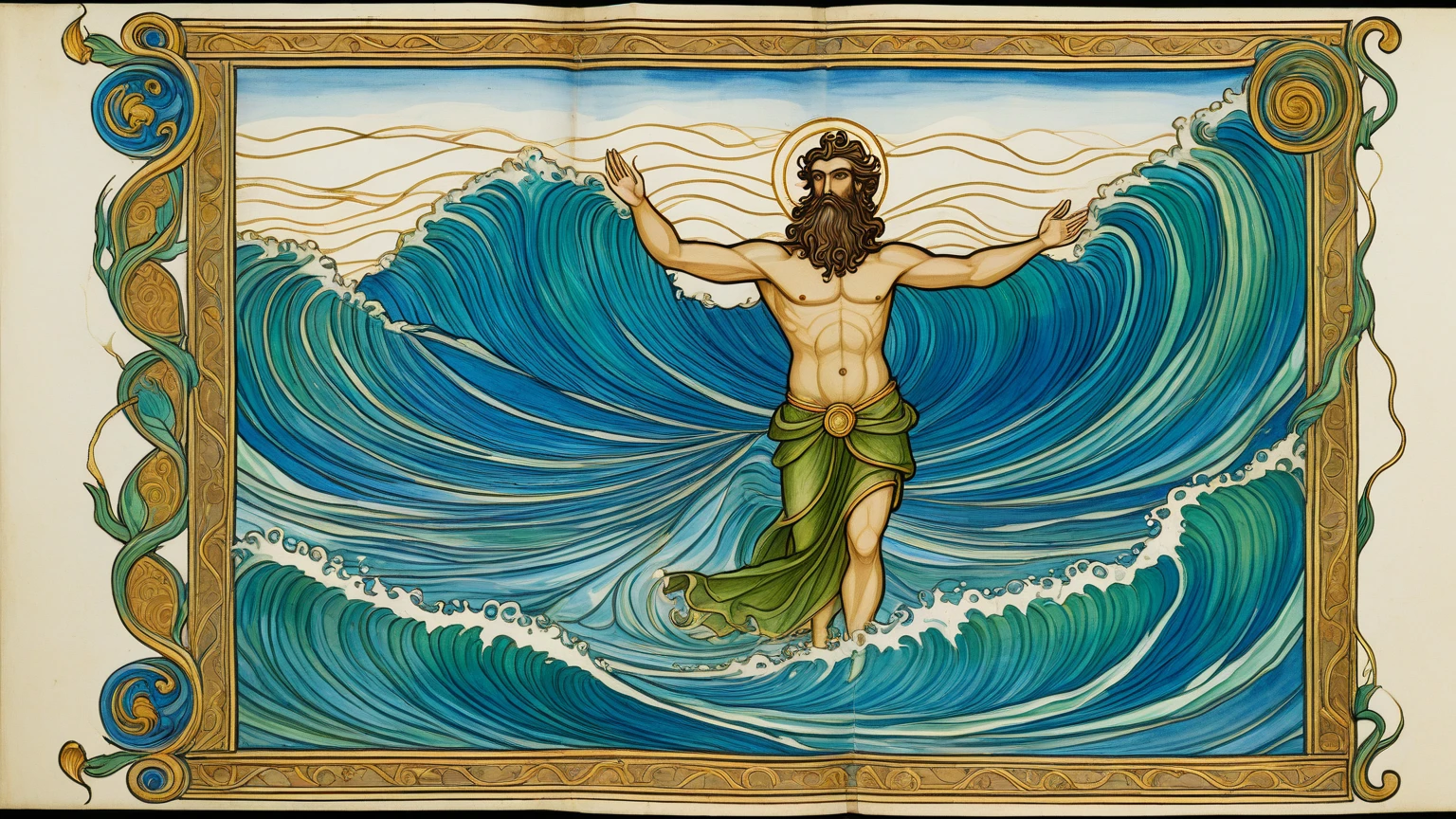 Expressionism, xlmrblng36-500 magnificent male druid jumping over a wave on a beach, very detailed, intricate