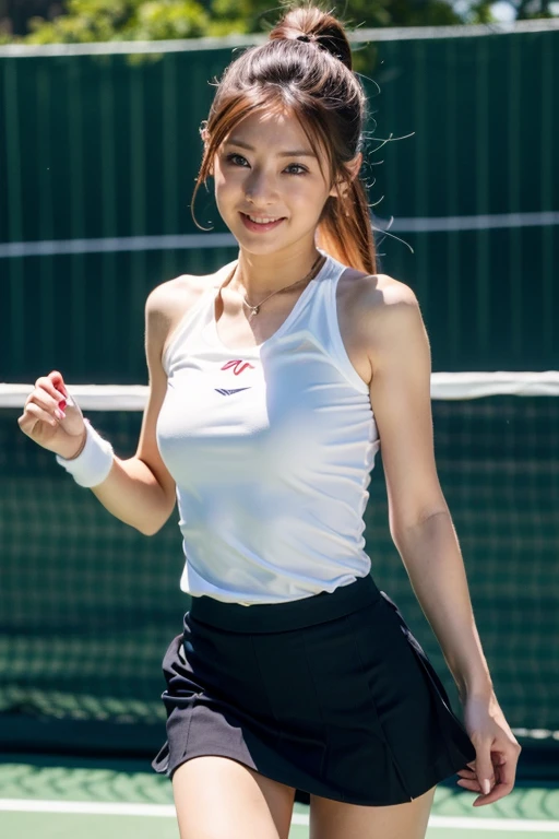 tennis、Women's Doubles、game、hiquality、A hyper-realistic、healthy、Smiling expression、Slender perfect figure、Japan beauties、beautidful eyes、face perfect、Beautiful skin
