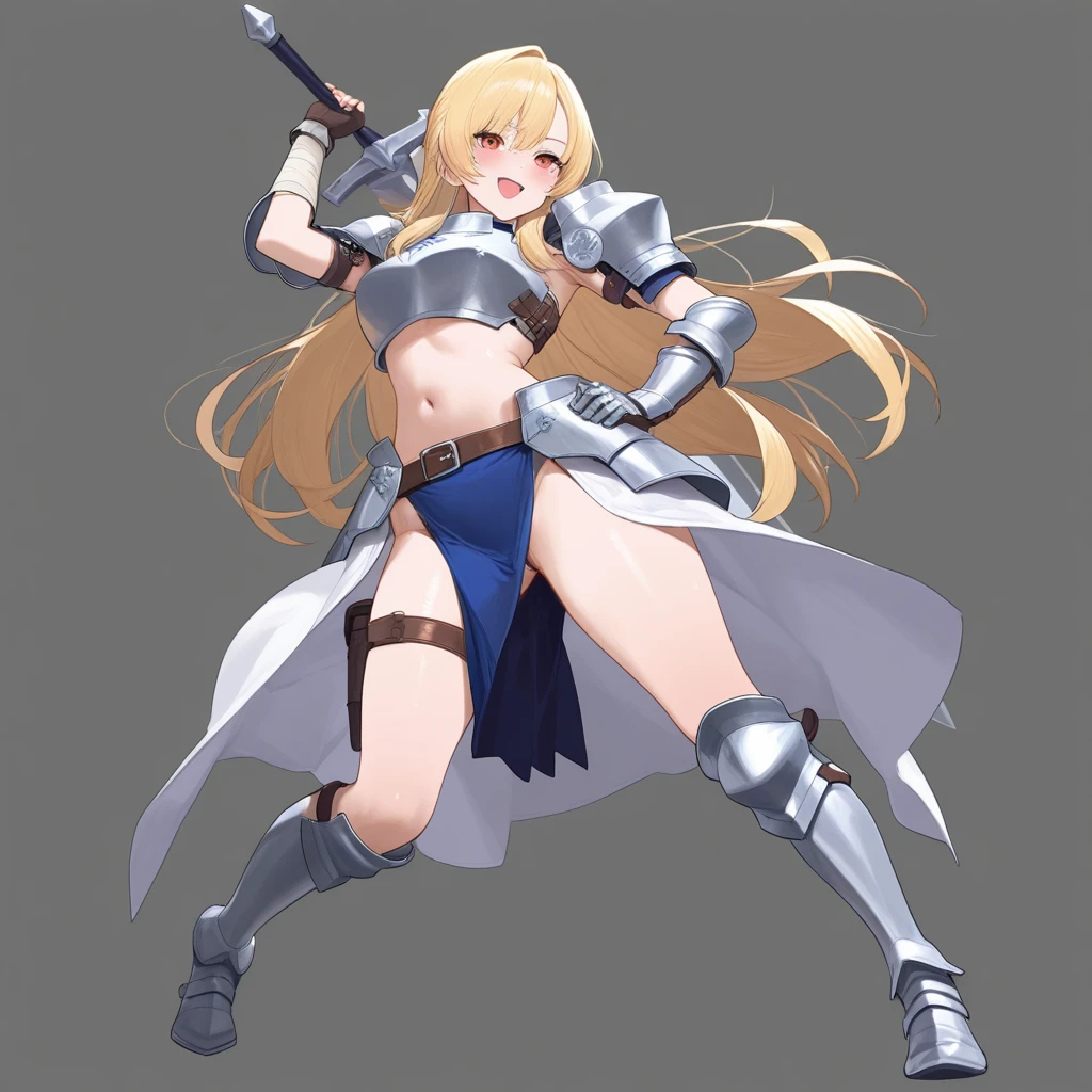 Blank background, character sheet, warrior girl, young, loli, flat chest, blonde hair, skimpy armor
