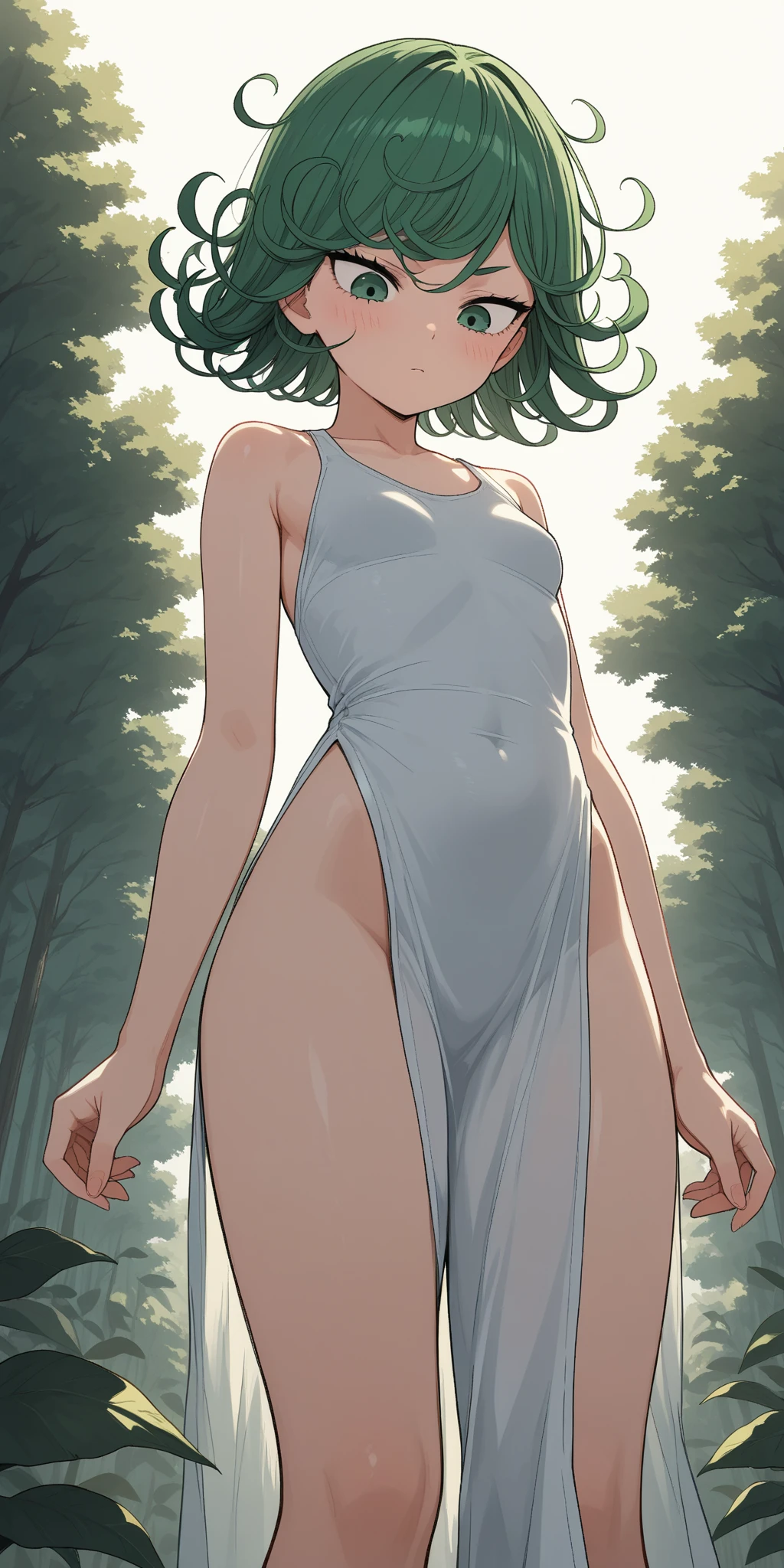 10 year old white girl, underwear, full body, Standing, in the park