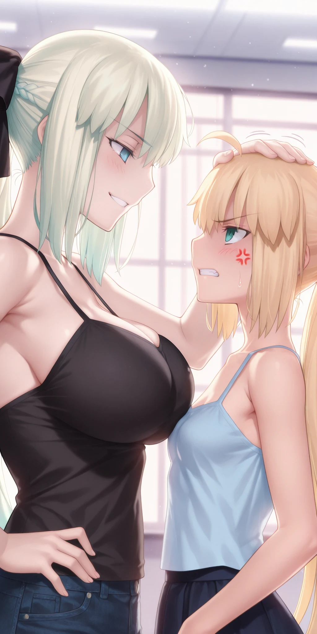Blonde bob, nude, black kneehighs, nsfw female masturbation, orgasm, girl trembling with sexual climax, vibrator, 2 girls, yuri