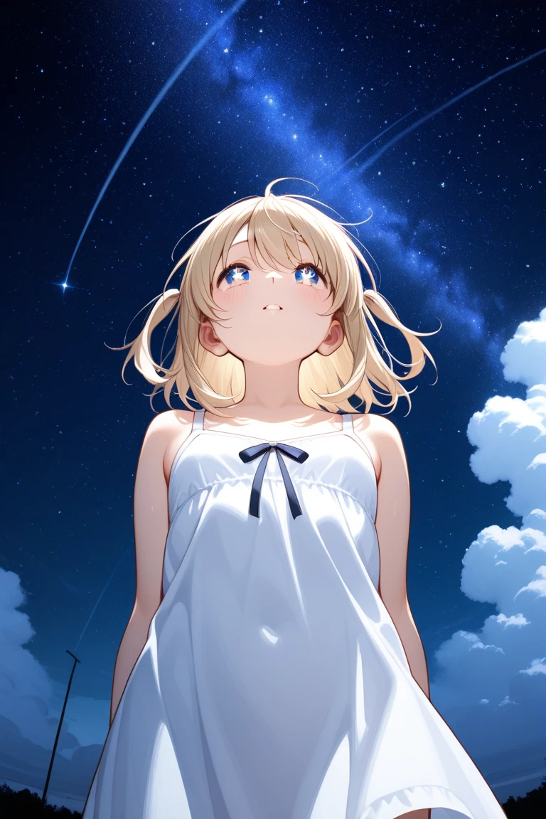 Invisible Man、Only the clothes are not see-through.、Light blue sailor suit、A barren desert, the night sky, and the Milky Way galaxy.