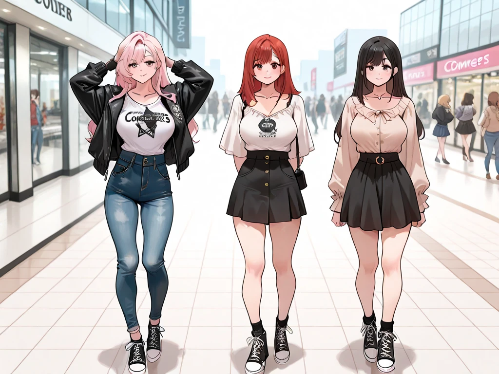 ((best quality, masterpiece:1.3, 8K)), (detailed), highly detailed face and skin texture, detailed eyes, downtown, night time, full body, (slender body:1.1), (a group of girls:1.2), 25 years old, white skin, bright lips, worried, embarrassed, long hair, (forehead:1.0), jeans pants, (flares jeans:1.2), blue jeans, (wetting themself:1.5), desperation:1.5,