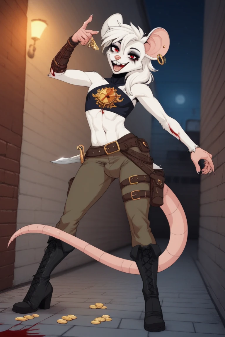 (Rat), (brown fur), antro, (wearing torn tunic), two toned fur, (wearing cotton pants), (under Boob), high detail, , high resolution, raw photo, gray background, cleavage, 1girl, solo, big breasts, high quality, hi res, sharp, detailed body, detailed, cartoony, ((claws out)), ((looking at viewer)), (angry), mad, t full body, whole body, ((full body portrait)), far away, (((full body concept))), weapon pose, claw pose, attack pose, battle pose, average body, slim, weak, thin, skinny, torn shirt, torn tunic, ripped clothes, ripped clothing