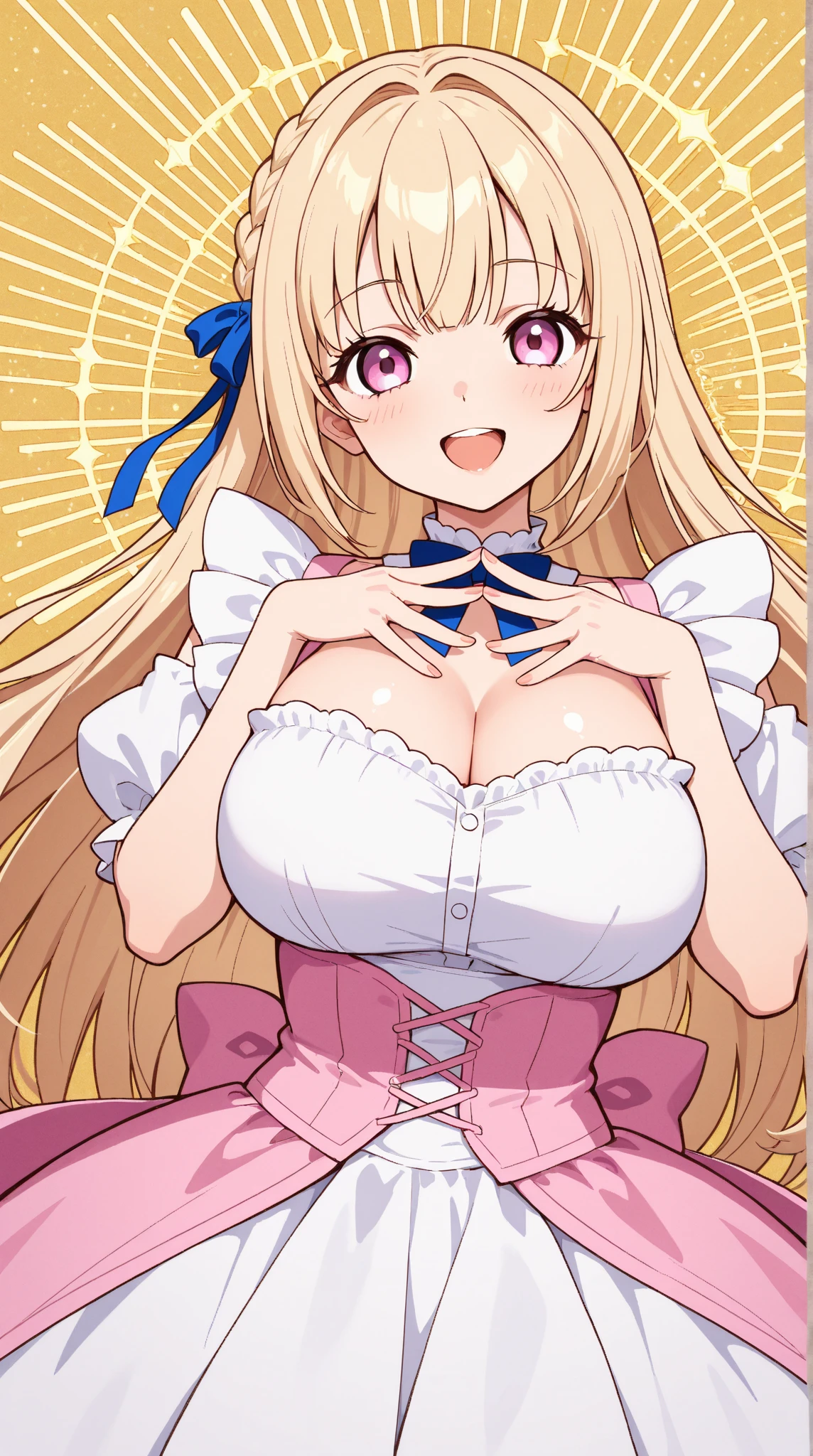 Beautiful long blonde　Princess in a pink dress　Double handjob　 penis　Tears overflow from my eyes　Covered in semen　Bukkake　metal collar　Gold Tiara　Chained shackles