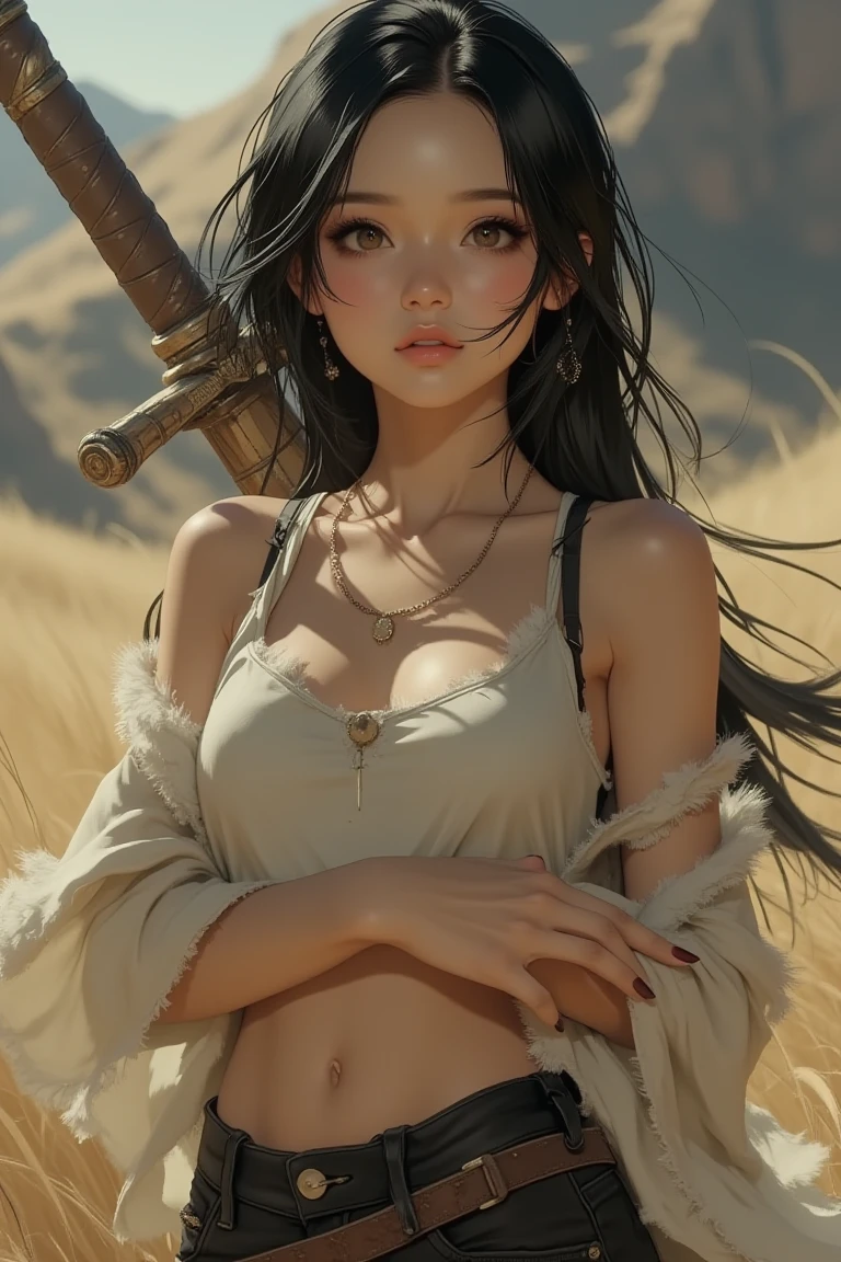 (masuter piece)、(top-quality)、the detail、highly contrast、超A high resolution、excellent details、8K、Sharp focus surface、(photorealistic stick: 1.5)、bokeh dof、Up to 4 fingers and 1 thumb connection、
独奏、女の子 1 人、18 years old、FULL BODYSHOT、Skin bumps、Detailed skin、(Animal Print Body Paint Makeup: 1.8)、(Complex detailed animal patterns:1.1)、(Colorful and beautiful animal patterns:1.1)、(Beige underwear:1.5)、Glowing black eyes、beautiful countenance、A detailed face、cute face、big eye、Surprised smile、Beginning、Happy drooping mouth、Long curled hair、brown haired、perfectly proportions、huge udder、big breasts thin waist、Navel、Large, well-shaped round buttocks,、Trained heaving buttocks、Inter-strands、thighs thighs thighs thighs、(The wind is blowing strongly:1.6)、(Hair is disheveled1.8)、Beginning、Happy drooping mouth、(dynamicposes:0.7), ((The background is a magical world、nigh sky、grass field、the woods))、(Depth Field:1.8)、Perspective、