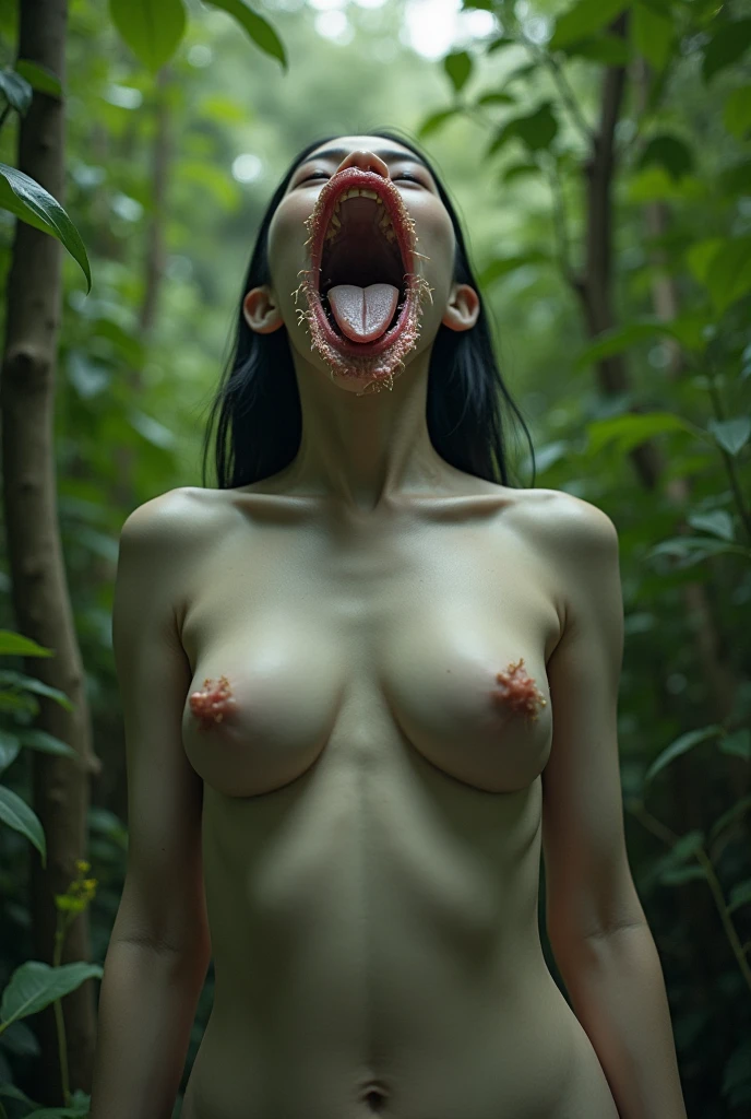 (whole body、Terrifyingly detailed、Scarily detailed lips、Highly detailed eyes and face、Long eyelashes)、
(Highest quality、4K、8K、High resolution、masterpiece:1.2)、
Super detailed、
(Realistic、photoRealistic、photo-Realistic:1.37)、
oil、
Sharp focus、
Studio Lighting、
Vibrant colors、
Physically Based Rendering、
(Amazing digital art)、
solo、
24-years-old、
(Specify LoRA Face 8 face:1.2)、
(whole body)、
(Small breasts:1.3)、
(Beautiful and big nipples:1.2)、
(I can see her thick and long thighs:1.3)、
(Thick muscular calves:1.3)、
(Very Short Hair:1.3)、
(Has pubic hair:1.3)、
Round ass、
Fair and beautiful skin、
slender、
tall and leggy、
(In the bottomless swamp of a beautiful forest where the sunlight is soft:1.3)、
(Naked, eyes closed, crying:1.3)、
(A creepy, flesh-eating monster with fangs swallows her whole, legs first.:1.8)、