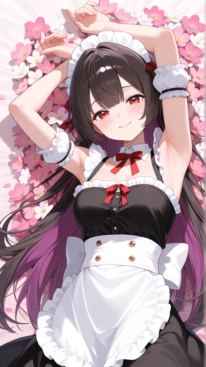 a really cute and sexy anime female bunny girl giving a 1 girl, hetero,,, breasts,, 1boy, vaginal, animal ears, long hair, rabbit ears, thighhighs,, tongue, uncensored, bow, straddling, tongue out, maid headdress, maid, solo focus, puffy sleeves, spread legs, short sleeves, girl on top, puffy short sleeves, cleavage, cowgirl position, looking at viewer, red eyes,