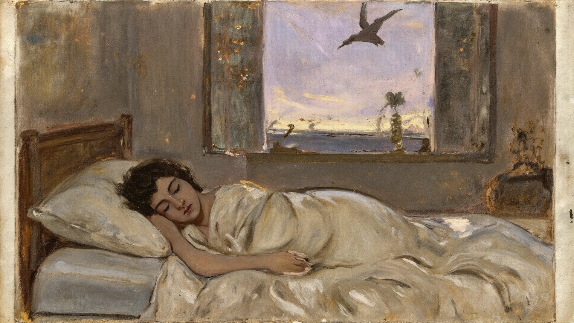 <lora:franz-marc_pony_v3:1> 'A woman ' by Marc Franz  in 1912,nude painting (nu) \(genre\),Expressionism \(style\),bed sheet, score_9, score_6_up, score_7_up