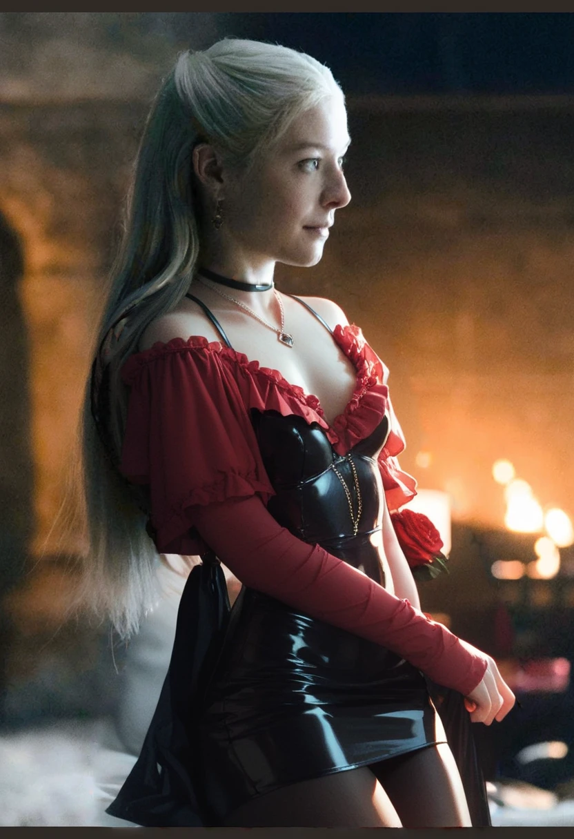 cinematic photo <lora:quiron_AnnaMarek_v6330_Lora:0.87> annaMarekQuiron, annaMarek, 1girl, blonde hair, blue eyes, lips, looking at viewer, wearing moulin rouge costume, , realistic, photographic, real life, analog style, raw photo, masterpiece, best quality, (highly detailed skin), wide shot, from above eyes view, (a girl, fire elemental girl), eyes with fire, hair in fire, fire aura, conjuring a fireball, scenery, cinematic lighting, volumetric lighting, . 35mm photograph, film, bokeh, professional, 4k, highly detailed