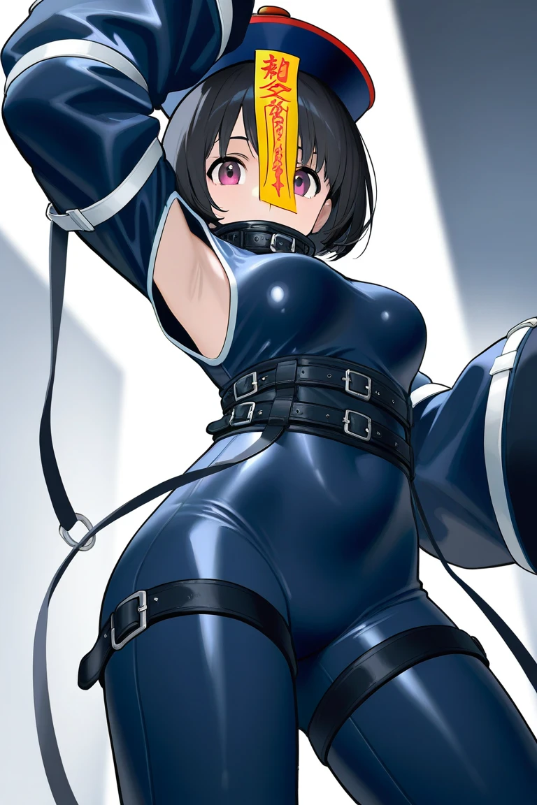 Fat face line, Makoto Niijima (Persona) Niijima Makoto (Persona), dark full bodysuit, laces, shoulder spikes
masterpiece, best quality, absurdres, ((Cylindrical body type)), Non-exposing bodysuit
((mature face)), ((big ass)), makoto niijima has become a mature woman, ((chubby upper body but small breasts)), 1girl, solo, ((height 150cm)), thick thighs, Bow legs, Beautiful face but chubby face, (((Chubby makoto niijima))), ((Stand up straight)), ((Full body)), (low head 1.5), A little chubby body type and small breasts, masterpiece, ((small breasts)), (thick legs), Full body+, Solo, Swollen face, 1 woman, thick thighs, solo, masterpiece, best quality, A chubby figure that seems real, smile,