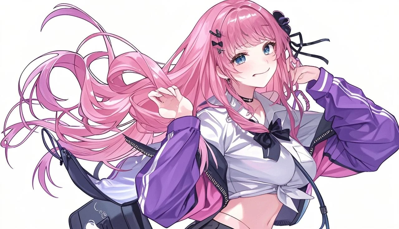 ((masterpiece, Highest quality)), (One girl), (alone), (Focus on women), (whole body), Clear smile, Open your mouth, ((White shirt), (open button shirt), (Gap Button)), ((Black Skirt), (Short skirt)), Are standing, White Background, Put your arms behind your back, Dynamic Angle、((Bra is visible)),((Flip up the skirt))、((Her white panties are completely visible))、blush、Leaning forward、Half Up、Medium chest