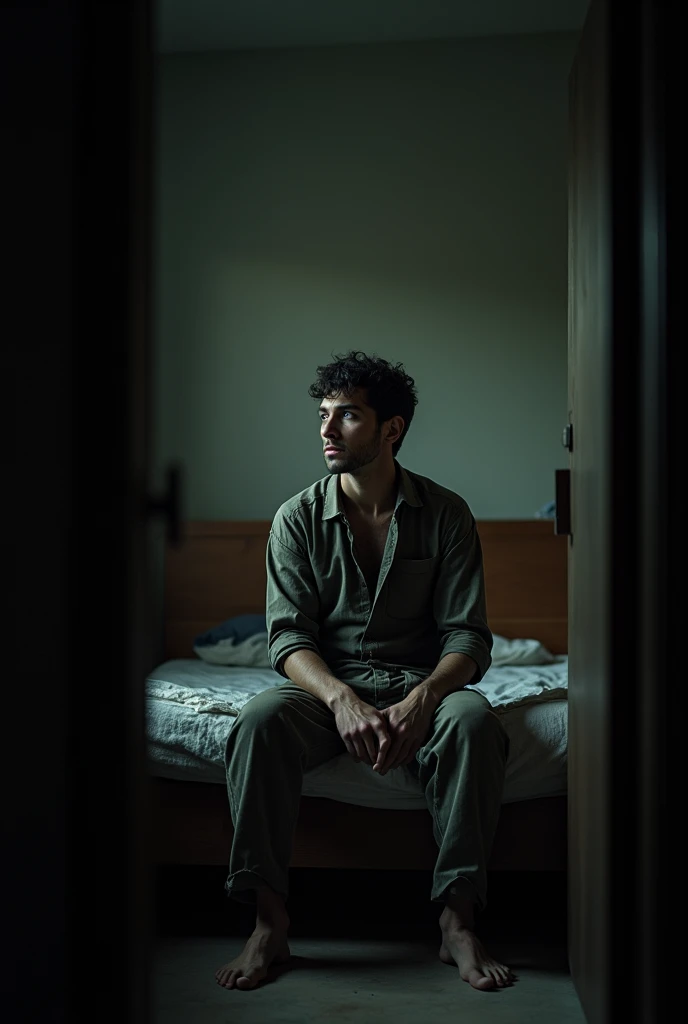 sad man looks from the window 