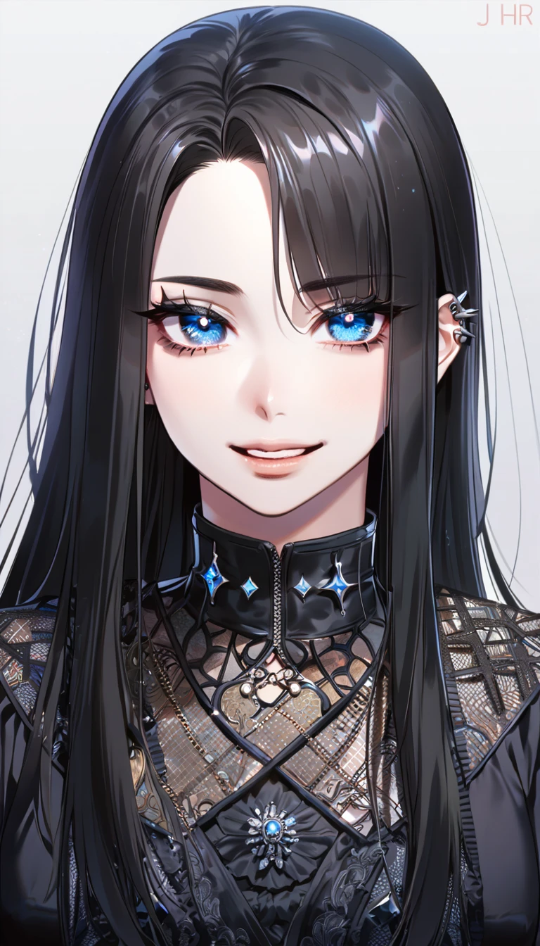 ((masterpiece)), ((highest quality)), (Ultra-detailed), ((Very detailed)), 4K, (8k), highest quality, (beautiful), Animation Style, Looking up from below, bar, evening, Pretty girl, 1 girl, alone, last, beautiful rainbow hair, beautiful blue eyes, ((beautiful eyes)), White skin, Earrings, collar, smile