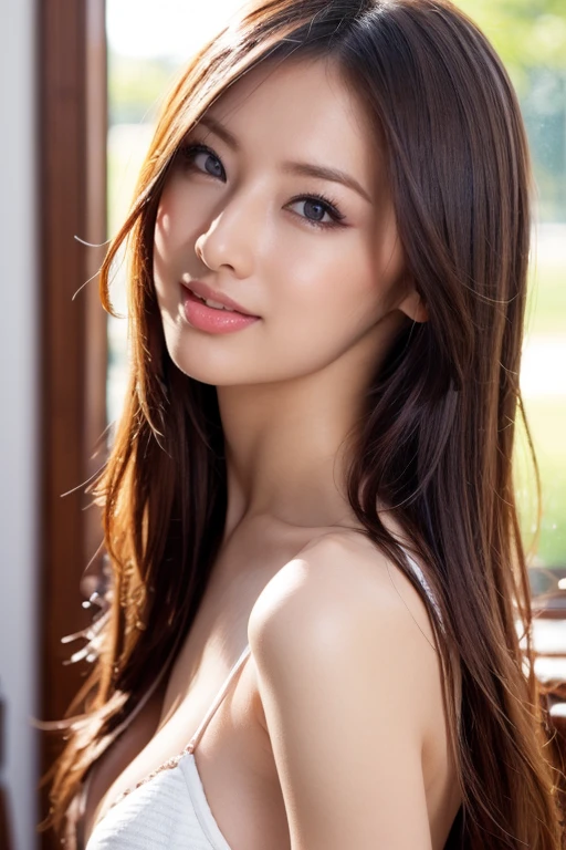 there is a sexy woman with Cross-legged sitting position, render of mirabel madrigal, 8k portrait render, realistic person, digital art of an elegant, upper half, unbuttoned shirt, wet top, revealing bra, black ren bra, light makeup, face with great beauty amazing, Peerless beauty, long hair (brown) curly hair, Exquisite and perfect facial features, Be red in the face, medium breasts, cleavage, sexy body, body stunning figure, perfect body beauty, slim waist, very detailed facial and skin structure, harmonious facial details, fair skin, glittery eyes, soulful eyes, pretty eyes, double eyelid, CG unity ((extreme) detail 8k wallpaper, masterpiece, best quality:1.2), High detail, Best image quality, surreal, park, rainye