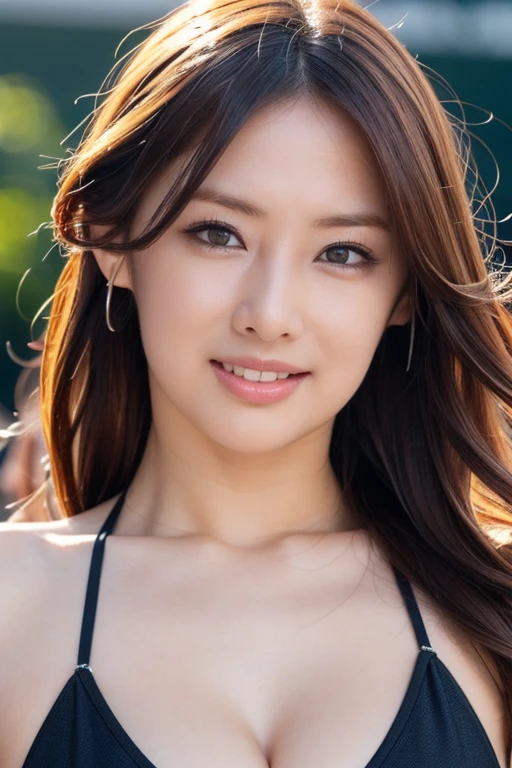 (lifelike, high - resolution:1.3), 1 girl with a perfect body, Super fine face and eyes,slong hair, micro bikini:1.2, big boob,Expose cleavage