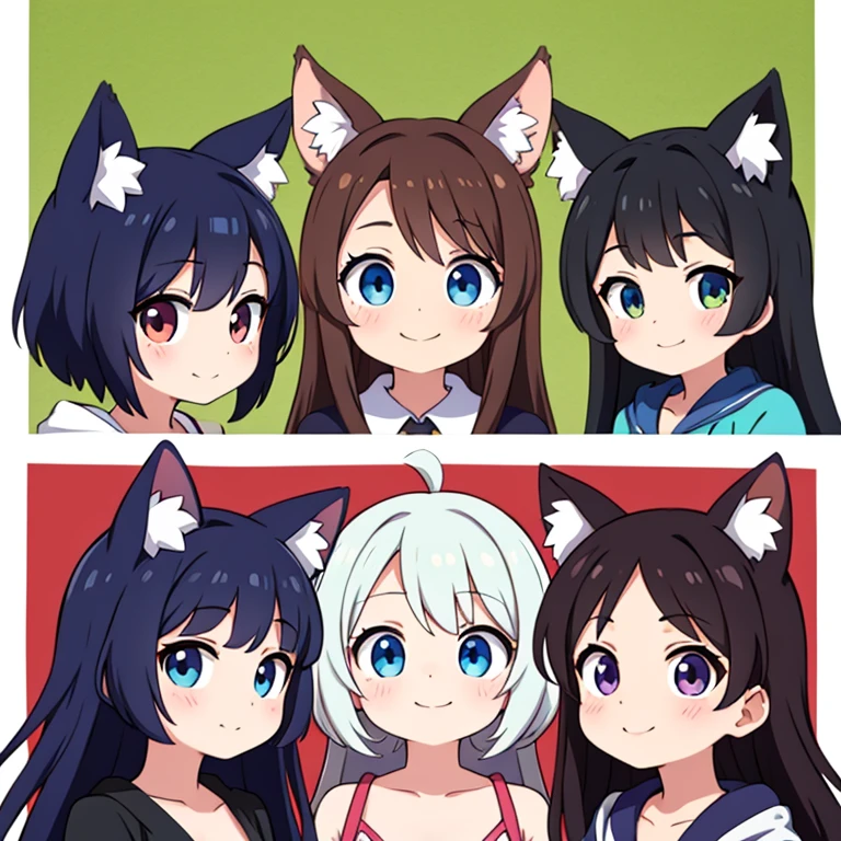 (Printed Polaroid Photo\(3females and 3 girls 3Cute with people 3Wolf ears (((White short hair Brown short hair Black short hair))) 3Both people are small 3Both people have normal breasts ((Swimwear Swimwear Swimwear)) The background is the pool at night