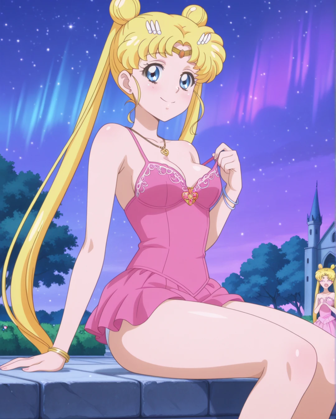 ​masterpiece, top-quality, hight resolution, venus1, 1girl in, 独奏, Minako Aino, blonde  hair, magical little girl, blue eyess, elbowgloves, tiarra,  Hair Ribbon, a choker, Red bow, orangechoker, white glove, Very long hair, jewely, 耳环, put hands on the hip, Bend over, leaning-forward, A smile, Opening Mouth, indoor room, Underwear、White underwear、White bra、White panty、Underwear with a small area、in one's underwear only、Nipples are coming out、teat, Underwear、White underwear、White bra、white panty、Underwear with a small area、in one's underwear only、Nipples are coming out、teats、teats、teats、Pussy、Retro anime style、