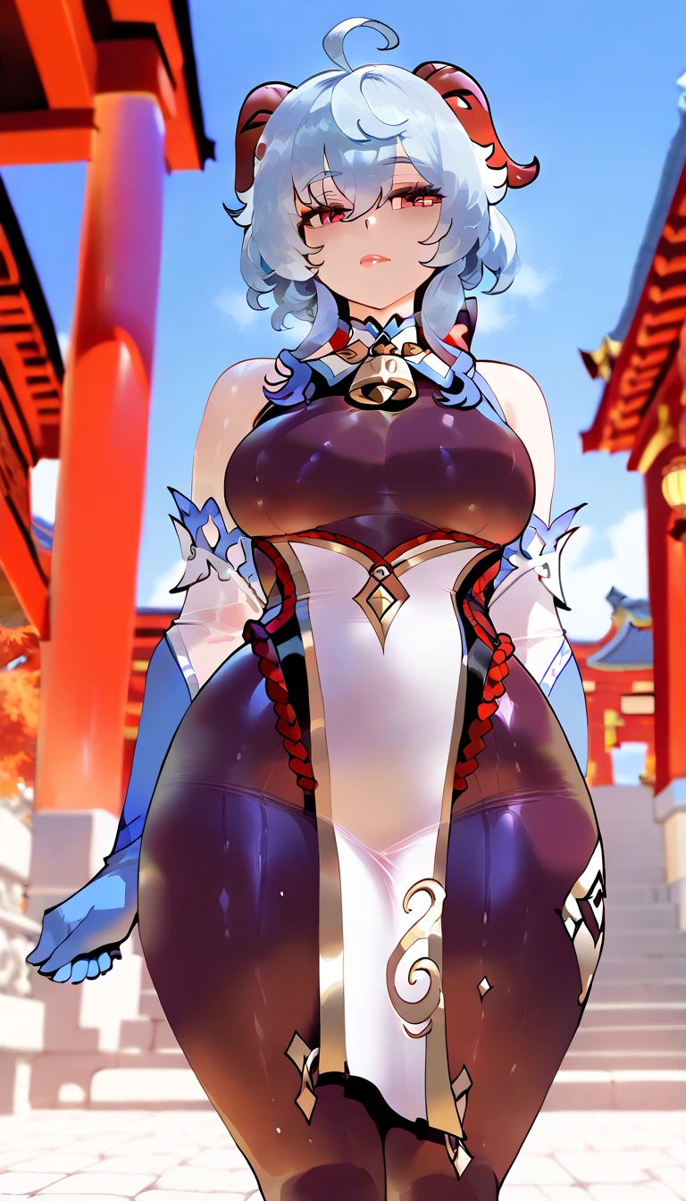 ((NSFW,Big Breasts,Blue Ao Dai)),beautiful, masterpiece, Highest quality, Hello,One Girl, Look at the viewers, temple, Wet skin,Leg spread,Embarrassed face,Sweat,Messy hairstyle,sunlight shines in,Standing,With legs apart