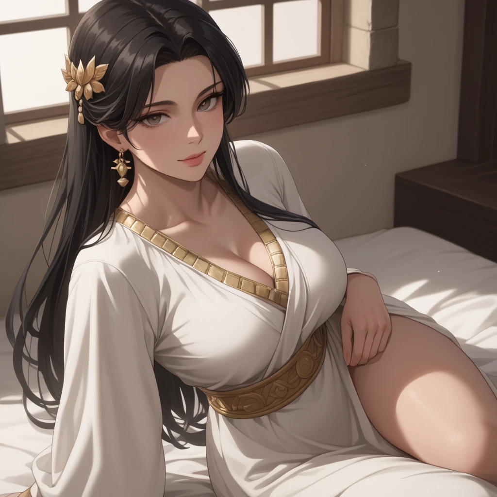 (masterpiece, best quality:1.2), 1women, xian mei, solo golden eyes, long red curly hair, jewellery, perfect anatomy, chinese traditional room, nudity, nude, sexy, hot, night, starry sky, night beautiful sky, shining stars,