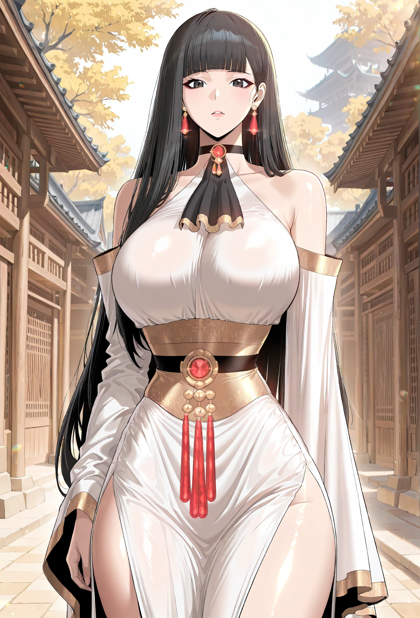 a Balinese girl, sexy body, big hips, (big breasts: 1.2), beautiful, beautiful eyes, long black hair, wearing a red Balinese kebaya, kebaya outfit, high heels shoes, cute expression, perfect anatomy, perfect hands, perfect fingers, bali, natural lighting, high quality picture, ultra high resolution, full body shot