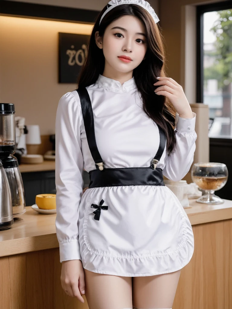 score_9, score_8_up, score_7_up, 1girl a (gorgeous young girl:1.1) thai maid with dark, straight hair, brown eyes, light brown skin, petite, wearing a dark-colored dress, often long-sleeved and full-length, combined with a white apron, and occasionally a small cap or headscarf, (stockings:1.1), maid embroided cap, in an attic, sleek and minimalist space filled with state-of-the-art technology and sleek futuristic design, Holographic displays project images into the air, while sleek chrome furniture and LED lighting create an otherworldly ambiance, A virtual reality simulator offers immersive experiences, allowing visitors to explore distant galaxies without ever leaving the comfort of the attic, blushing, sweating profusely, horny, sloppy, shameful, narrow waist, wide hips, dojikko pose , standing, Masterpiece,best quality, photorealistic, amazing quality, very aesthetic, extremely detailed,