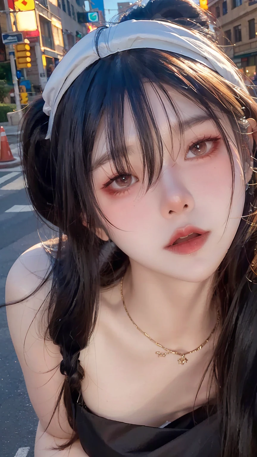 (RAW photo, best quality), (realistic, photorealistic), ((photo realistic)), 1girl, high quality, (high detailed skin:1.4), puffy eyes, gorgeous hair, (dark room:1.3), (rim lighting:1.3), (dimly lit:1.3), (dark night:1.3), indoors, ((close-up to face)), portrait, black hair, dark background, short hair, looking at viewer, deep red lips, close-up, medium breast