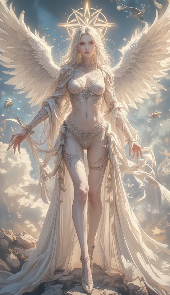 Realistic skin, shiny skin, white dress,