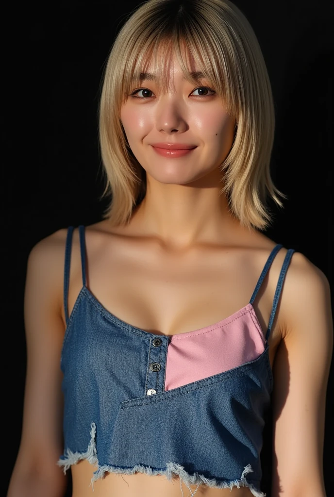 masterpiece, best quality, ultra quality, high quality, realistic, photo realistic,,natural lighting,(cinematic lighting:1.4),RAW photo, hyper detailed, intricate detailed, perfect anatomy, Fujifilm XT3,1girl,Japanese,(slender abs:1.3),large hip,(camel toe:1.2),(Blonde semi-long pixie hair over one eye:1.2), (leaning forward:1.4),from front,(smile),(blushing:1.3),teary eyes,standing,beach,outdoor,(mideum shot), BREAK (wearing floral pattern sundress), BREAK (downblouse:1.4),(nipples slip:1.4),(cleavage:1.1),(breast focus), (looking at the floor, looking to the side, looking at another:1.4)