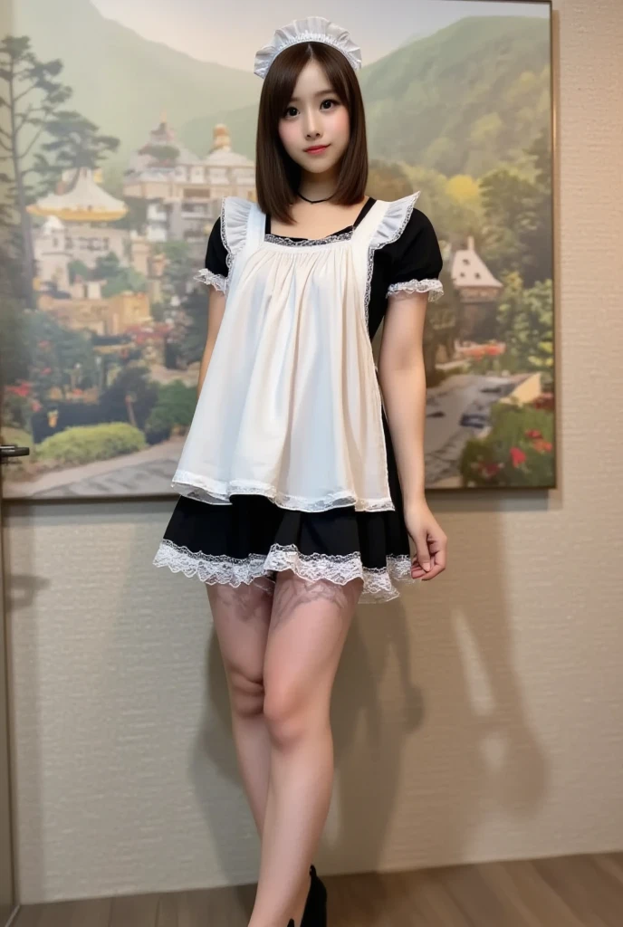 There is a cross-dressing boyish sitting on bed talking on a cell phone, Beautiful boy dressed as a woman, loli in dress, cosplay of a catboy! Maid! Dress, dressed with fluent clothes, dressed with long fluent clothes, frilly outfit, fairycore, belle delphine, low quality video, ruan cute vtuber, wearing a white folkdrakt dress, maid clothes, beste Quality, Realstic, photorealestic, beste Quality, A masterpie, extremelydelicateandbeautiful, extremely detaild, Fine detail, Super Detail, a highres, extremely detaild, Realstic, ultrahigh-detailing, beste Quality, ultrahigh-detailing, High-quality textures