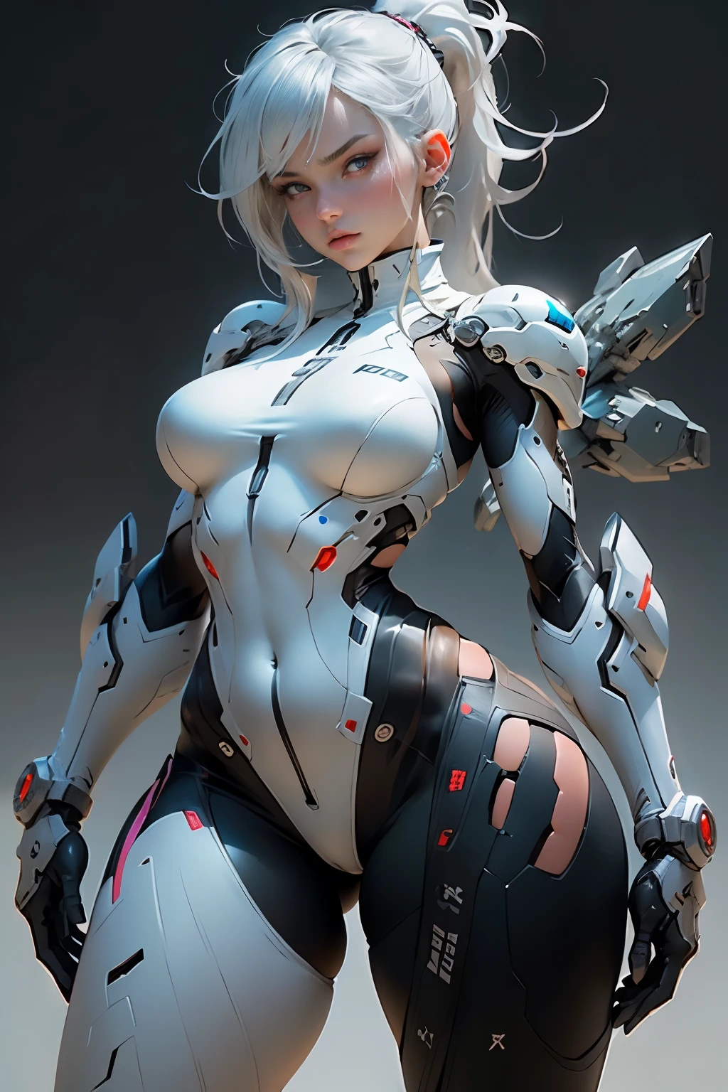 FUTURISTIC CHINESE WHITE TIGER WOMAN, MECHANICAL ARMOR, MUSCLE BODY