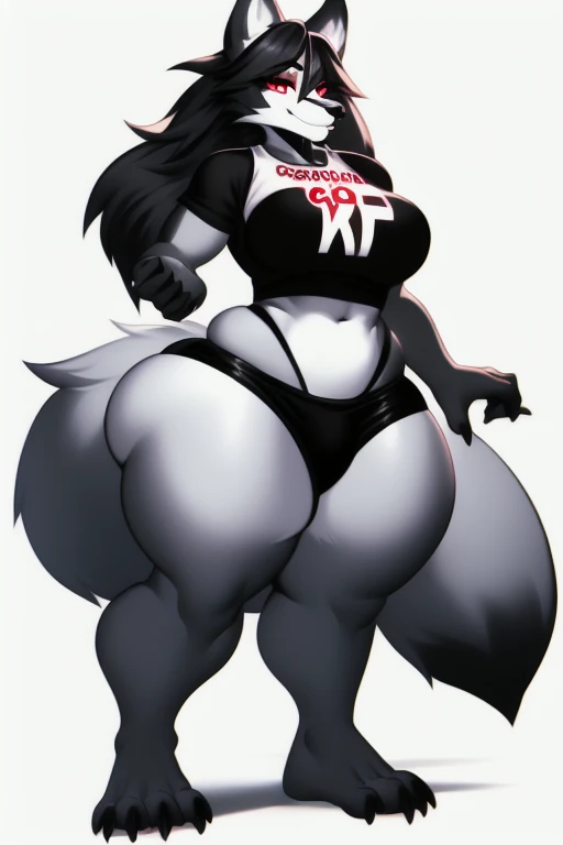 dommy mommy, Candid, canine, canis, wolf, mammal, 5 fingers, 5 toes, big butt, black nails, black nose, bubble ass, busty, bottomwear, butt, claws, red one piece swimsuit latex, colored nails, feet detail, athletic female, fingers, fluffy tail, footwear, humanoid feet, humanoid hands, large bum, long wolf's mane, looking at viewer, loose footwear, Mocking Look, nails, on one leg, one leg up, open mouth, open smile, open toe heels, plantigrade, platform footwear, platform heels, pose, raised leg, red inner ear, red eyes, sandals, shirt, shoe dangle, smile, soles, soft soles, meaty soles, solo, standing, sheap space, wolf tail, tall, thick thighs, toe claws, toes, voluptuous, white tribal markings on thighs, wide hips, curvy figure, curvaceous, black body, black fur, absurd res, hi res, signature