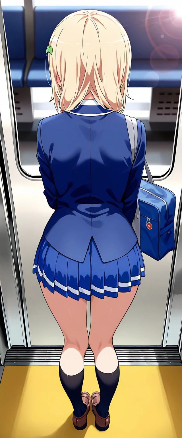 (masutepiece, Best Quality:1.2)、逼真、kawaii系、kawaii、digitalart、Innocent 18 year old girl、(Girl on a crowded train)、(Standing in front the door)、(Girl looking backwards outside the door)、(Touching the window glass)、Colossal tits、Plump、serafuku、sailor dress、Sailor Uniform、Navy blue pleated mini skirt、white panties、(white socks loafers socks school bag on the floor、Brown hair、voluminous straight long hair、shinny hair、(backs)、(View from behind)、full body Esbian、(From below:1.4)、ass forcus、(pantyshot)、Looking away、Curiosity々Smile at